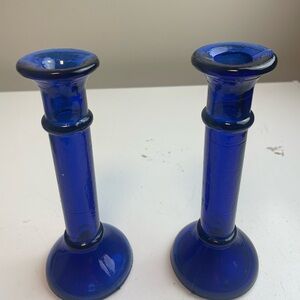 Elegant 8” Blue Glass Candle Holders